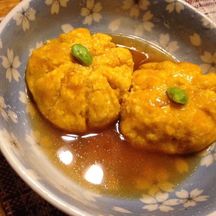 鶏だんごのかぼちゃ豆腐包み蒸し。